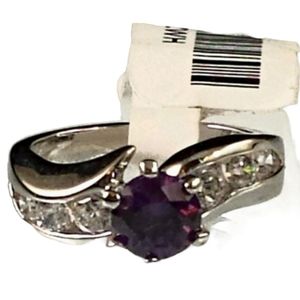 Silver Tone Birthstone Cocktail Ring Size 5